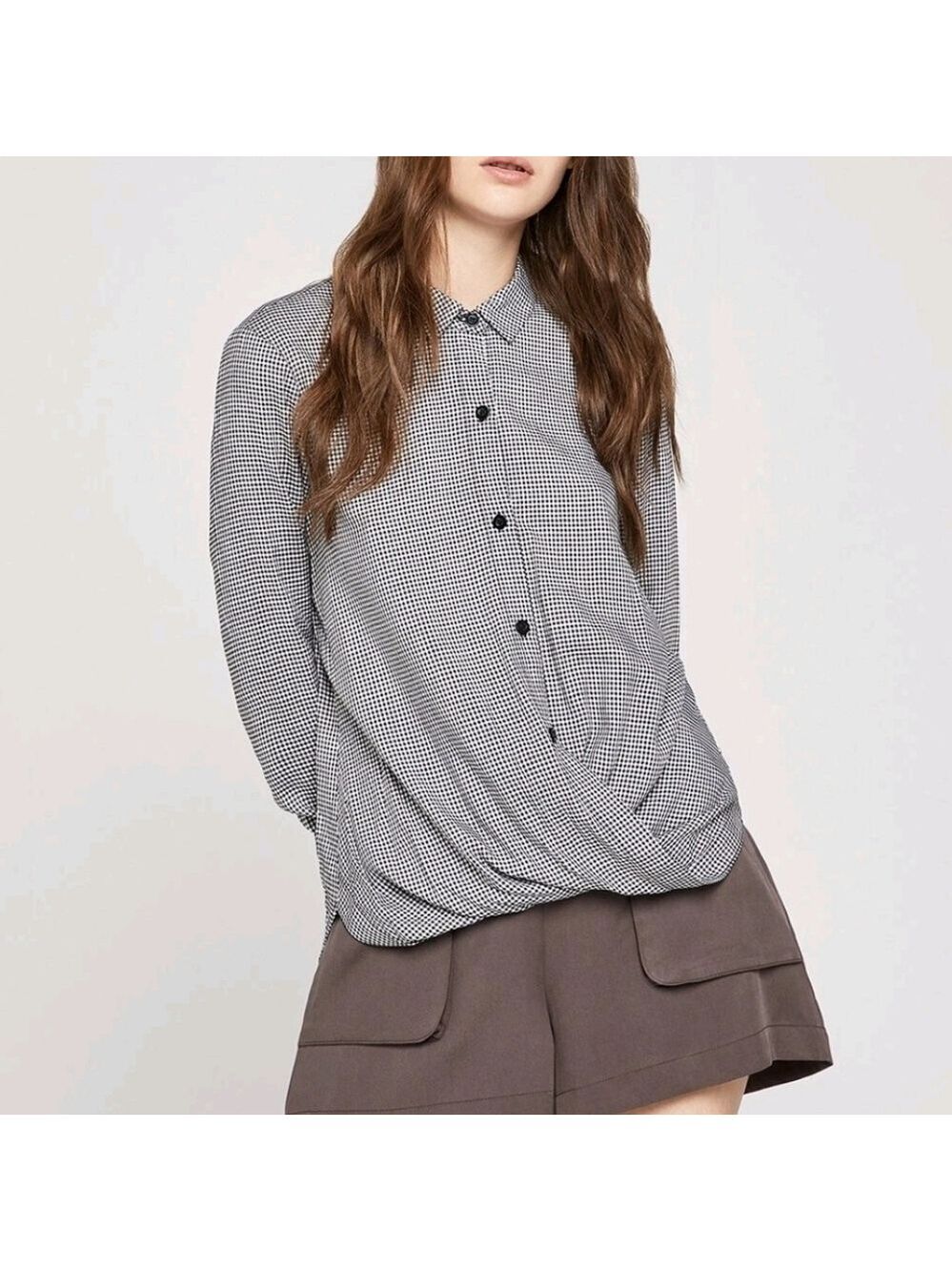 XL • BCBGeneration • Black and White Checkered High Low Hem Blouse
